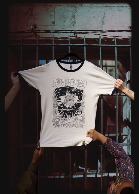 Ship and Sirens T-Shirt Black and White